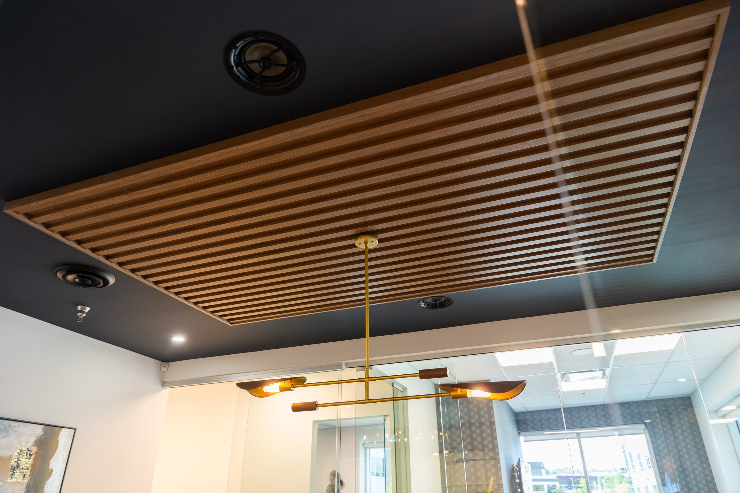 Finished ceiling and lighting detail in a BC Legacy commercial fit-out